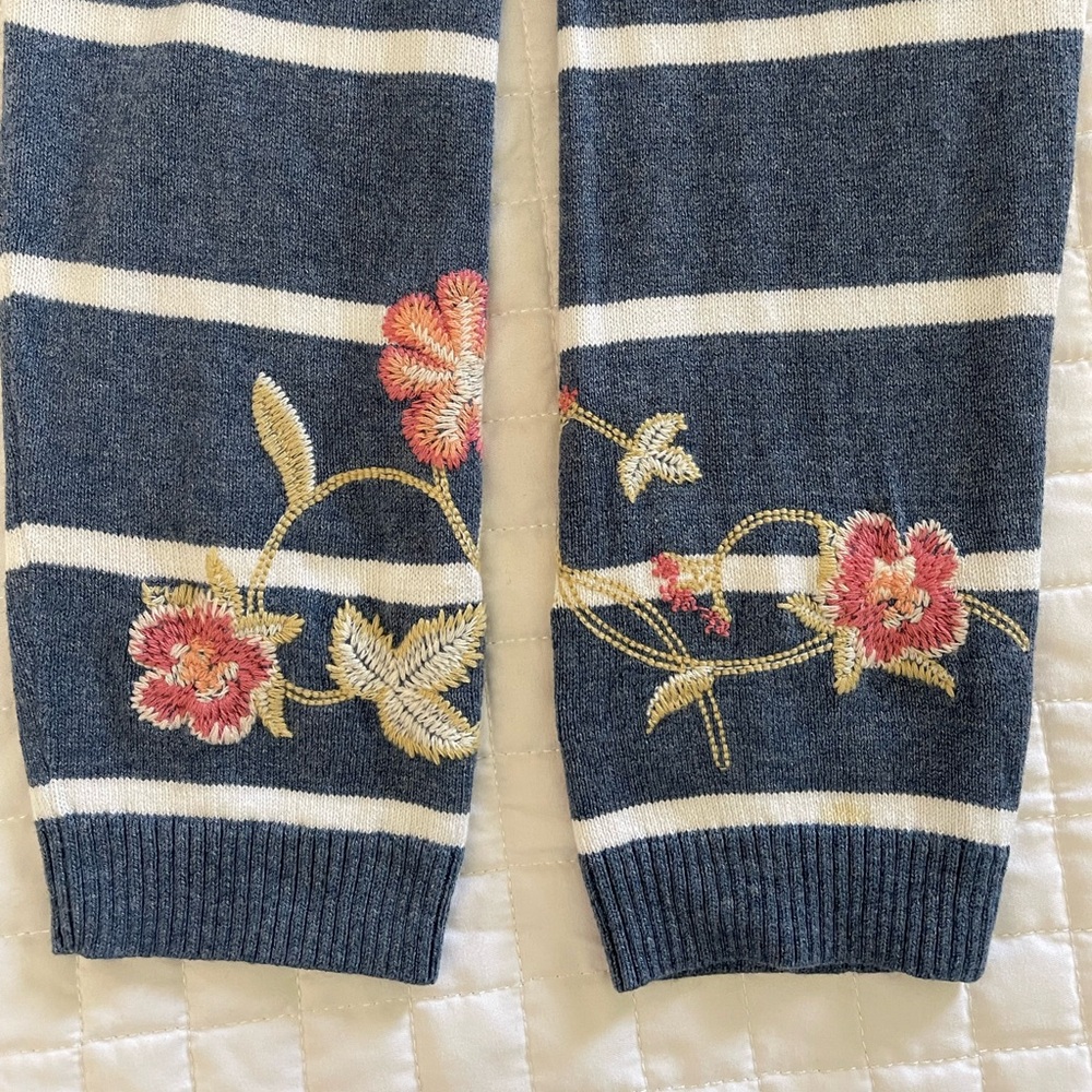 J Jill Striped Floral Embroidered Hooded Pullover Sweater Women size Small - Picture 8 of 11